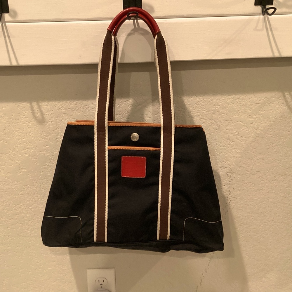 Coach 5071 Signature Hampton Weekender Tote Travel Diaper Shoulder Bag Black Red